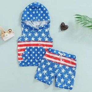 Boy's Distressed Patriotic Stars and Stripes Hooded Outfit